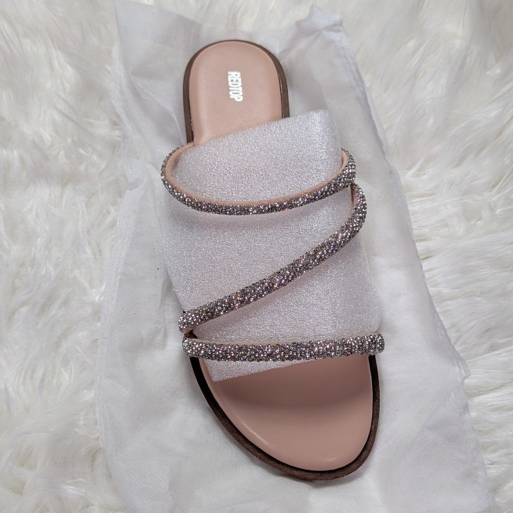 NWT Rhinestone Open Toe Silver Redtop‎ Slide Sandals DS019 Women's Size 8